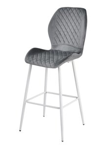 Барний стілець Fox Bar 75 ML (WT) з білими металевими ніжками, м'яка оббивка велюр сірий UC-901