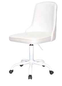 Стілець з м'яким сидінням Adam WT-Office D-530 мм на білій хрестовині з колесами, оббивка Шкірзам білий