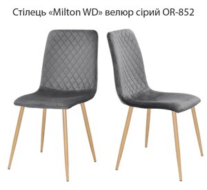 Обідній стілець Milton WD металеві ніжки термопринт під дерево, м'яка оббивка велюр сірий OR-852