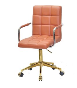Кресло Augusto Arm GD-Modern Office з підлокітниками, коричневий 1014 шкірозамінник на золотій хрестовині з колесами
