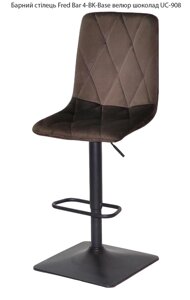 Барний стілець Fred Bar 4-BK-Base, чорна квадратна опора, регулювання висоти сидіння, м'яка оббивка велюр шоколад UC-908