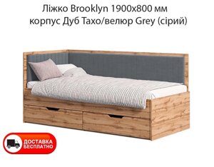 Односпальне м'яке ліжко Brooklyn 1900х800 мм, оббивка велюр Grey (сірий), корпус Дуб Тахо