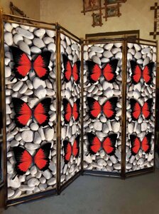 Ширма для кімнати "Червоний метелик на камінчиках" 170х200см