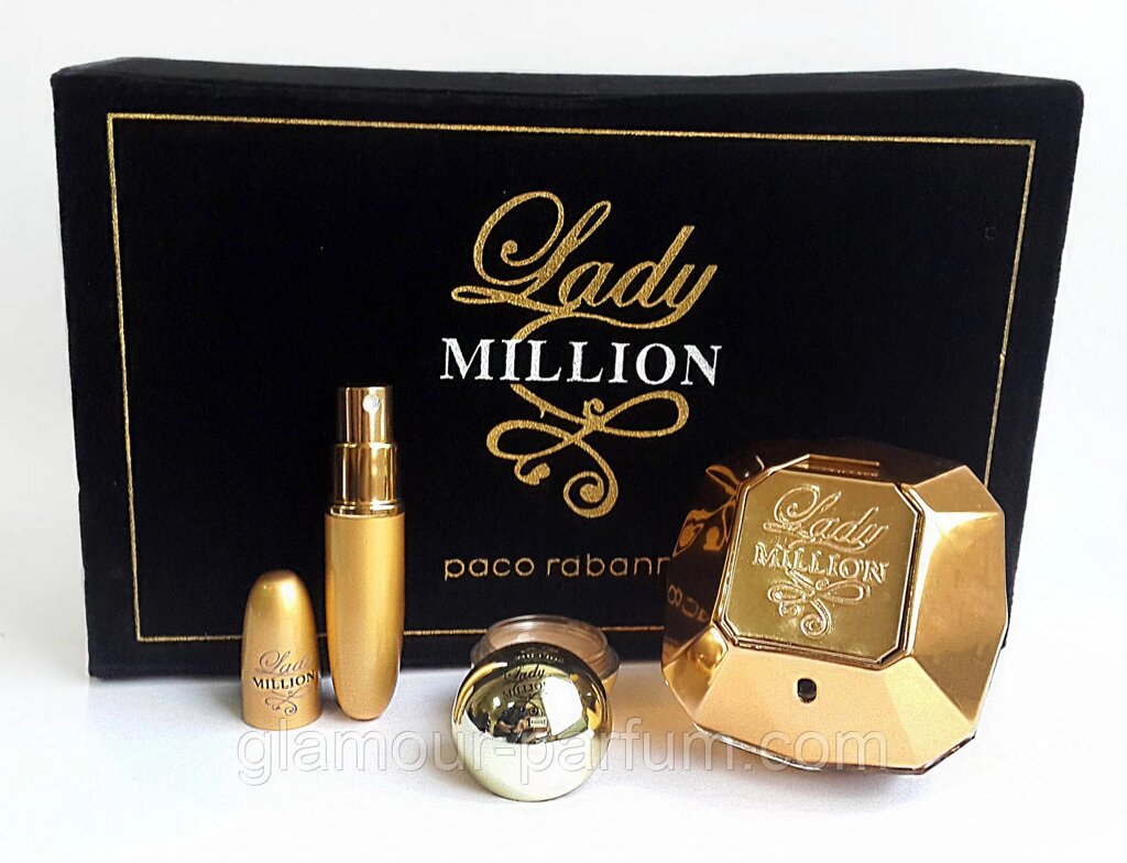 Подарунковий набір Paco Rabanne Lady Million (Пако Рабанне Леді на Мільйон) в оксамитовій коробці від компанії GLAMOUR-PARFUM - фото 1