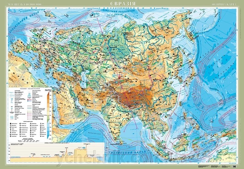 Євразія. Фізична карта, м-б 1:10 000 000 (на картоні, на планках) від компанії ychebnik. com. ua - фото 1