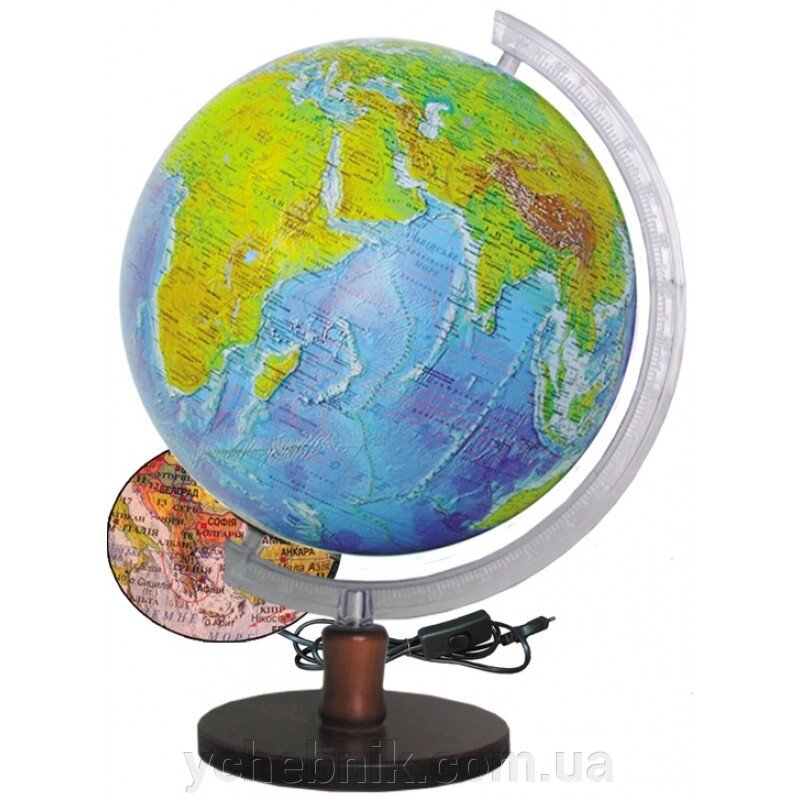 Глобус фізично-політичний з підсвічуванням 320 мм на дерев'яній підставці від компанії ychebnik. com. ua - фото 1