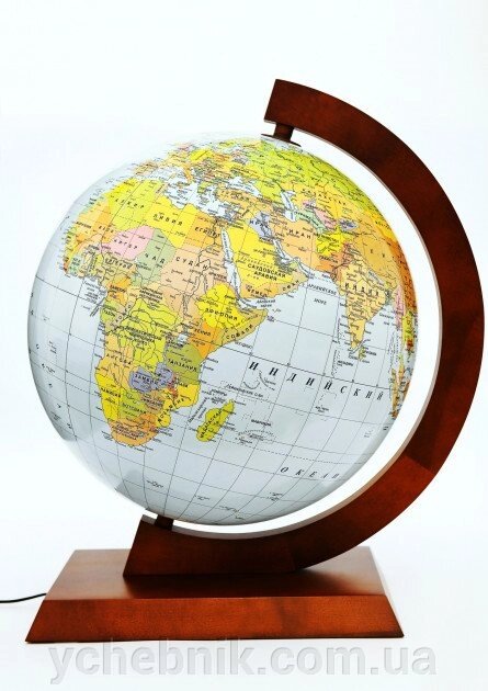 Глобус політичний-фізичний в дерев'яній оправі з підсвічуванням. Подвійна карта. Діаметр 32 см від компанії ychebnik. com. ua - фото 1