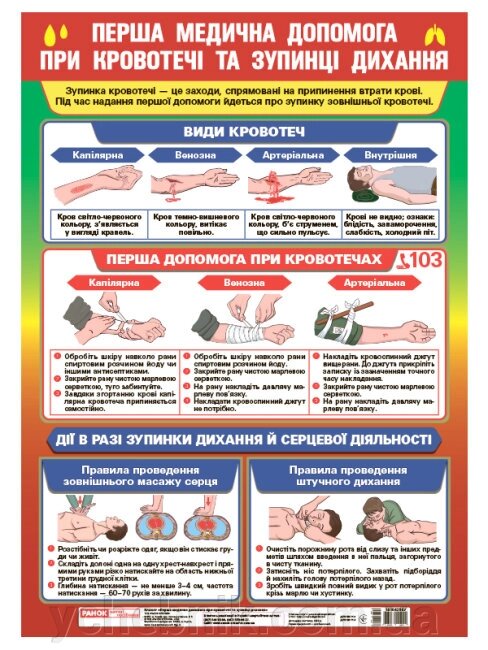 Перша медична допомога при кровотечі та зупинці дихання Плакат від компанії ychebnik. com. ua - фото 1