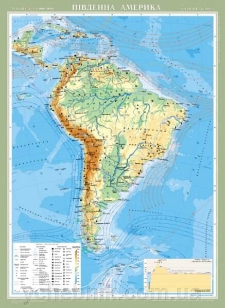 Південна Америка. Фізична карта, м-б 1: 8 000 000 (на планках) від компанії ychebnik. com. ua - фото 1