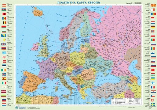 Політична карта Європи (картон + планки) від компанії ychebnik. com. ua - фото 1