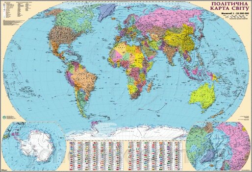 Політична карта світу (ламінування+смуги) 160 см на 110 см від компанії ychebnik. com. ua - фото 1