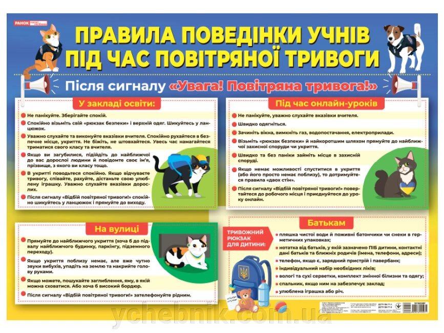 Правила поведінки учнів під час повітряної тривоги Плакат від компанії ychebnik. com. ua - фото 1