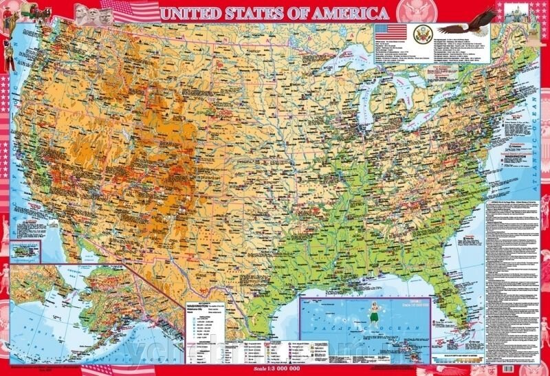 United States of America. Фізична карта, м-б 1: 3 000 000 (на планках) від компанії ychebnik. com. ua - фото 1