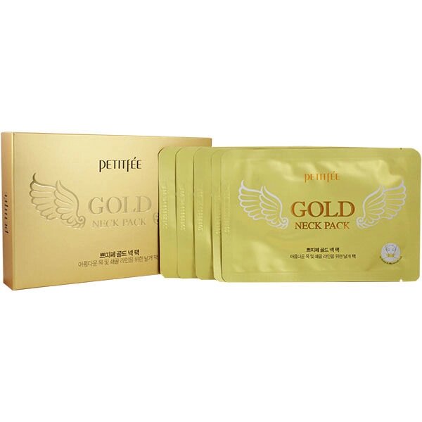 Гідрогелева маска для шиї з плацентою PETITFEE Hydrogel Angel Wings Gold Neck Pack 5 шт від компанії ПРОФІКО - фото 1