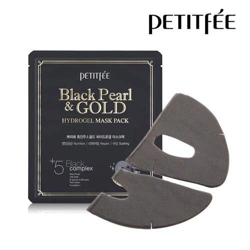 PETITFEE Black Pearl & Gold Hydrogel Mask Pack Гідрогелева маска з золотом і чорним жемчугом- 5шт від компанії ПРОФІКО - фото 1