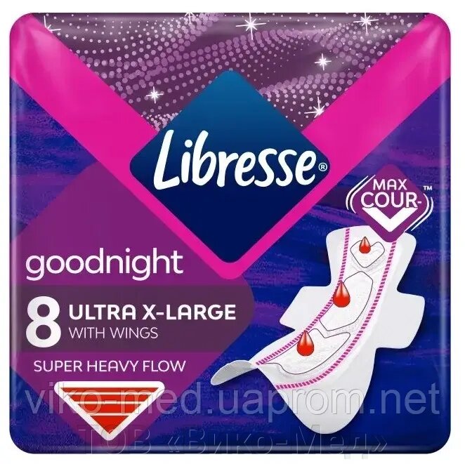 Гігієнічні прокладки Libresse Ultra Goodnight Extra Large нічні, 8 шт. від компанії ТОВ «Віко-Мед» - фото 1