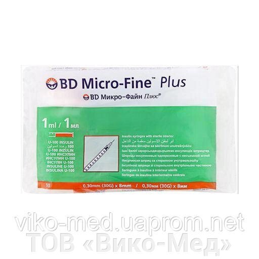 Інсуліновий шприц BD Micro-Fine Plus, 1 мл з інтегрованою (впаяною) голкою (30G) 0,30 мм х 8 мм (U-100) * від компанії ТОВ «Віко-Мед» - фото 1