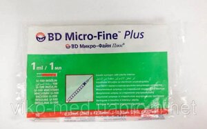 Інсуліновий шприц BD Micro-Fine Plus з інтегрованою голкою (29G) 0,33 мм x 12,7 мм (U-100)