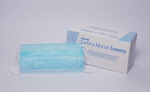 Маска медична на резинках, одноразова, нест. 3-х шарова SAFE+MASK, блакитна*