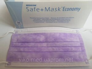 Маска медична захисна 3-х шарова одноразова, нестерильна, лілова (фіолетова) Safe + Mask