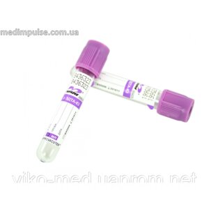 Вакуумна пробірка Vacurate, 13 х 75 мм, з К2 ЕДТА стерильна (2 мл, з фіолетовою кришкою)