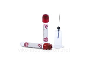 Пробірка вакуумна для забору крові VACUMED, 9 мл, без активатора, 16х100 мм, з червоною кришкою