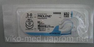 Пролен (PROLENE) 3-0 колюча, 2 голки, 31 мм, 1/2, нитка 90см