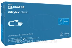 Рукавички оглядові р. М, NITRYLEX classic нітрилові неопудрені щ. 3.4 г, 50 пар