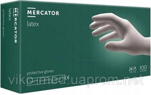 Рукавички латексні оглядові, опудренниє MERCATOR latex (50 пар/уп) р. М