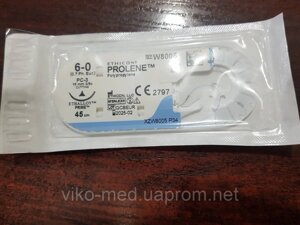 Пролен (PROLENE) 6/0 П-ріжуча голка 16 мм нитка 45 см, 3/8, одна голка