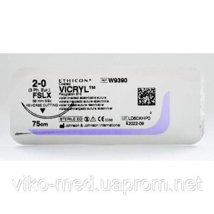 Вікрил (VIKRIL) 2/0, ріжуча голка, 45 мм, нитка 75 см, 3/8 в Києві от компании ТОВ «Вико-Мед»