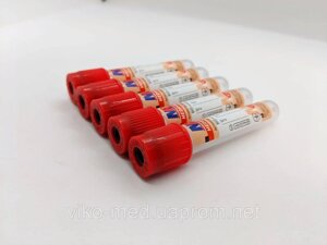 Пробірка вакуумна для забору крові MEDRYNOK 6 мл, 13х100 мм, без наповнювача, з червоною кришкою