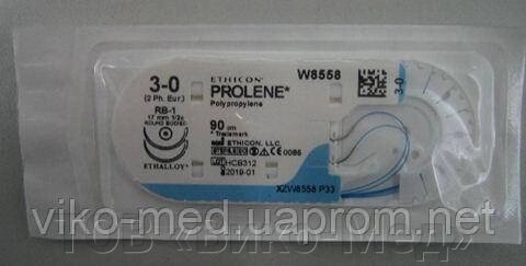 Пролен (PROLENE) 3-0 колюча, 2 голки, 31 мм, 1/2, нитка 90см від компанії ТОВ «Віко-Мед» - фото 1