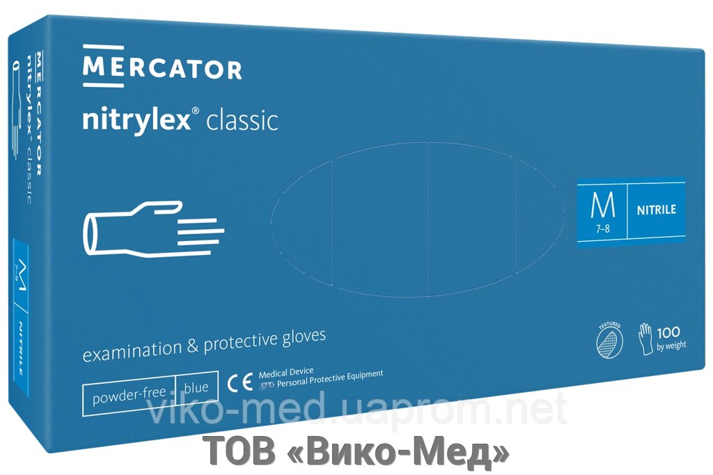 Рукавички оглядові р. М, NITRYLEX classic нітрилові неопудрені  щ. 3.4 г, 50 пар від компанії ТОВ «Віко-Мед» - фото 1