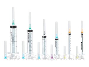 Шприц 10,0 мл 3-компонентний із двома голками 0,8х38 мм 21G, 0,6x32 мм 23G Юрія Фарм *