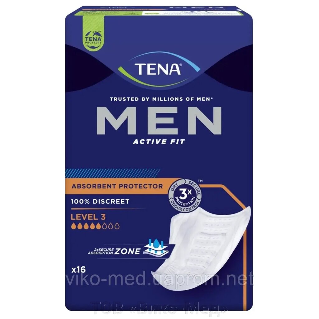 Урологічні вкладиші для чоловіків Tena Men Level 3 16 шт. (прокладки урологічні чоловічі) від компанії ТОВ «Віко-Мед» - фото 1