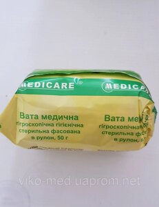 Вата стерильна 50 г, ролик, "Medicare"