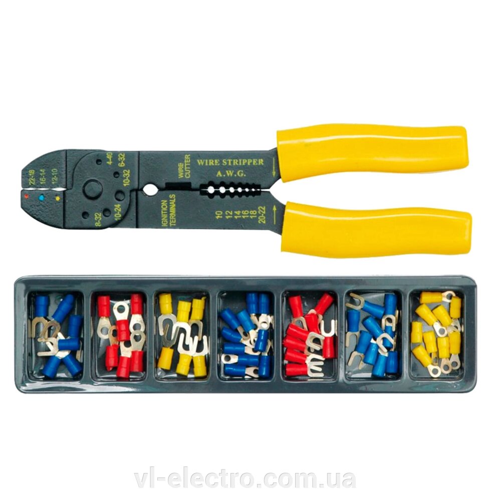 Прес-кліщі для обтискання та зачищення проводів із набором наконечників від компанії VL-Electro - фото 1