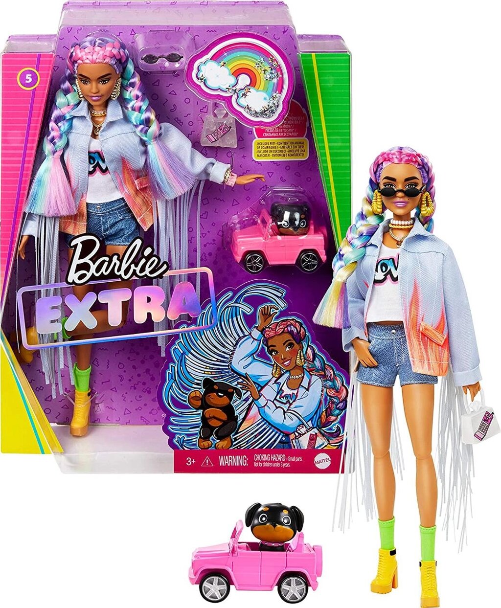 Лялька Барбі Модниця Екстра райдужні косички Barbie Extra джинсова куртка від компанії DiscoShop - фото 1