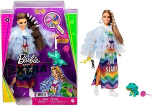 Лялька Барбі Екстра 9 в райдужному сукню з крокодилом Barbie Extra з мишкою