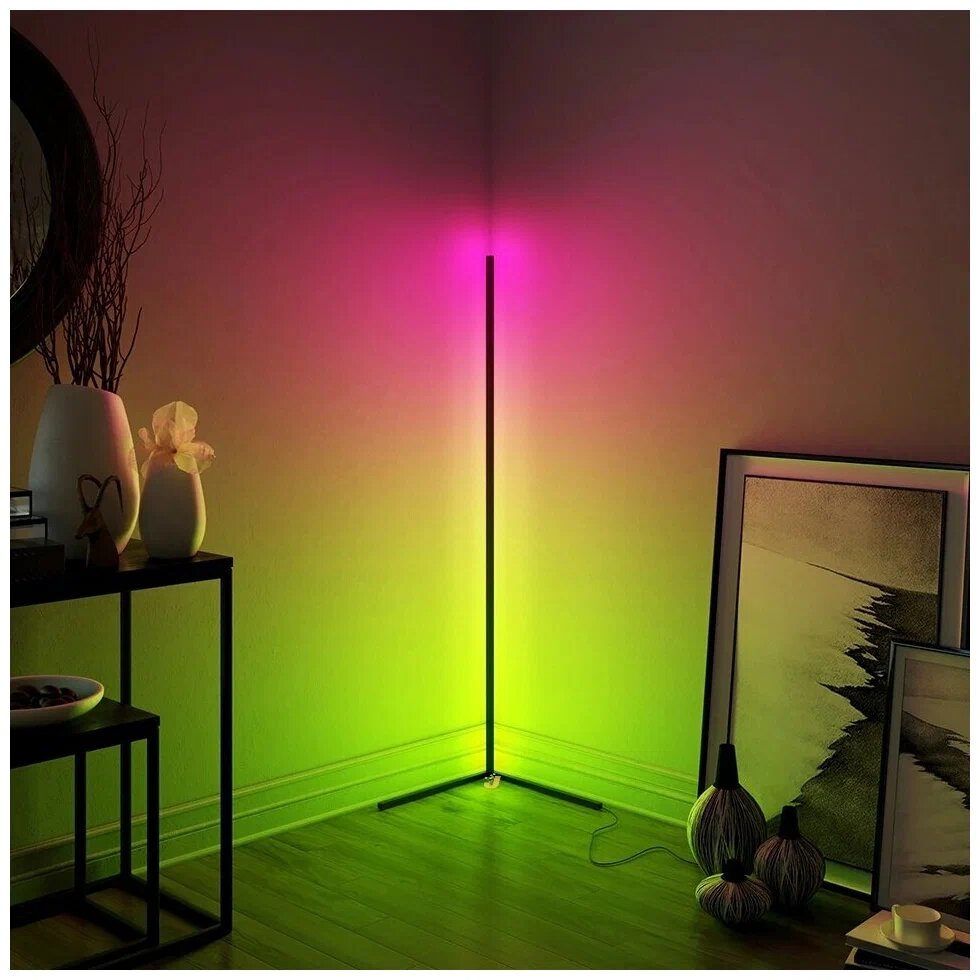 Світлодіодний підлоговий кутовий світильник RGB 1,0м з пультом ДУ від компанії DiscoShop - фото 1