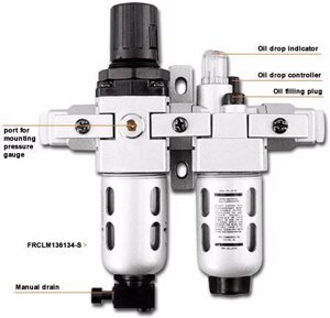 GROZ Фільтр-регулятор для подавання оливи з вимірювачем тиску FRCLM156334-S/WG