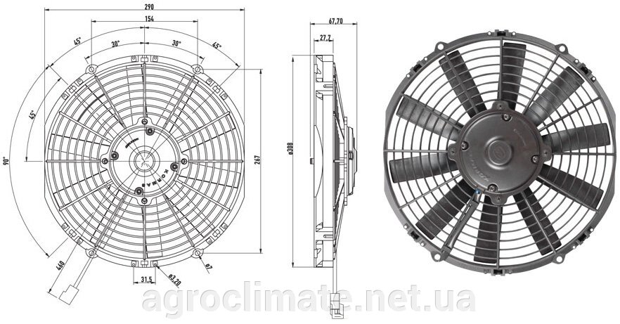 Вентилятор авто кондиціонера конденсатора 10 дюймів 12v (Kormas) (1220m / h) штовхає від компанії Agroclimate - фото 1