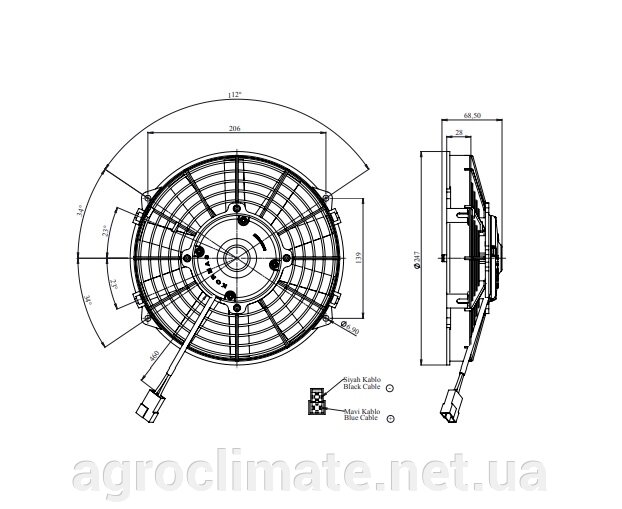 Вентилятор авто кондиціонера конденсатора 9 дюймів тягне 24В (Kormas) 225mm, 1050m3 / h від компанії Agroclimate - фото 1