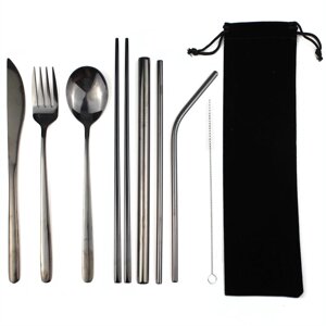 Персональний подарунковий набір столових приборів із нержавіючої сталі, ложка, вилка, палочки, колір black