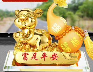Статуетка Золотий Кабанка Свиняча для Багатства Достаток, Процвітання, з гарбузом Ву-Лу для Здоров'я з олією
