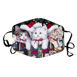 Захисна турмалінова маска з малюнком Новорічні три кішки