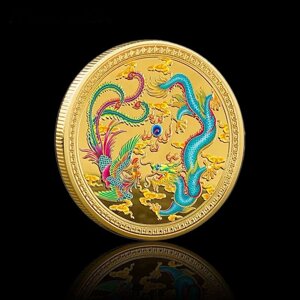 Золота Монета Дракон і Фенікс із мантрою, що виконує бажання, захист вашого здоров'я й грошей
