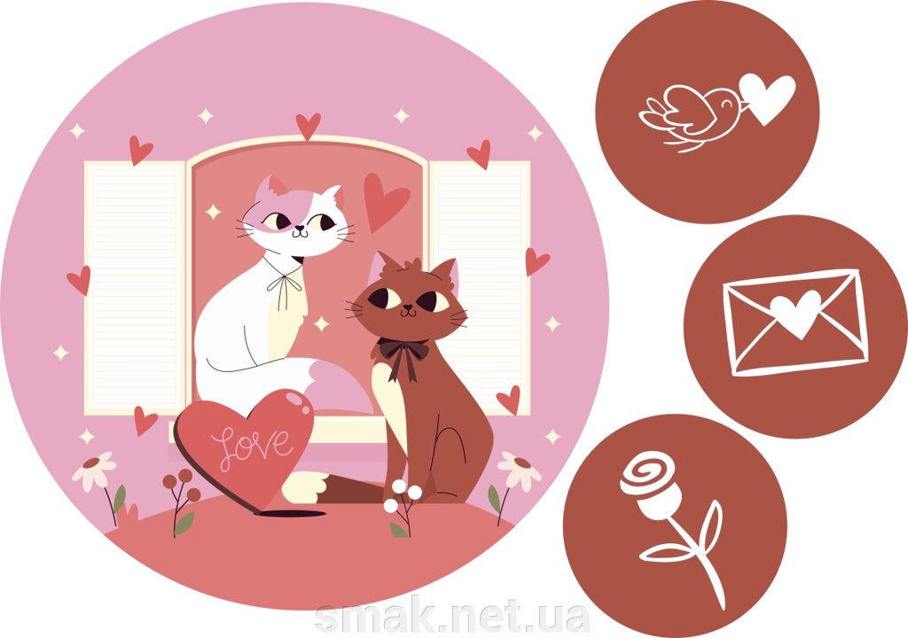 День вафельних малюнків св. Валентина котів 14 від компанії Інтернет магазин "СМАК" - фото 1