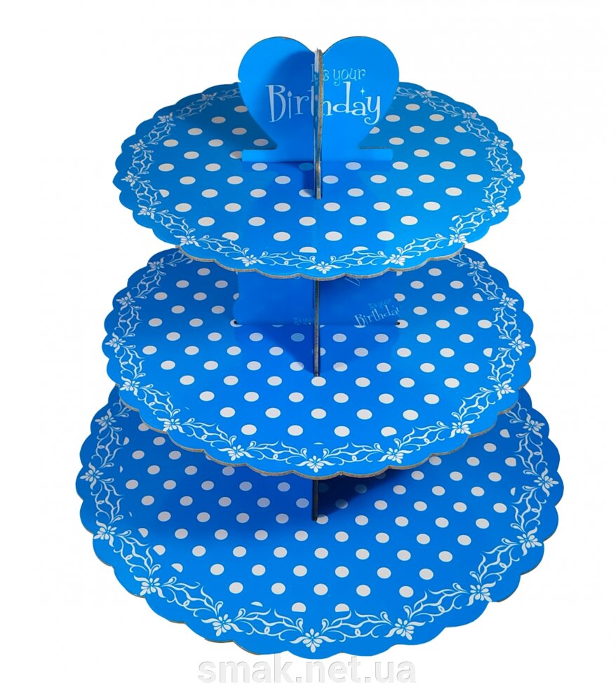 Етажерка для капкейков Birthday Синя з 3-х ярусів від компанії Інтернет магазин "СМАК" - фото 1